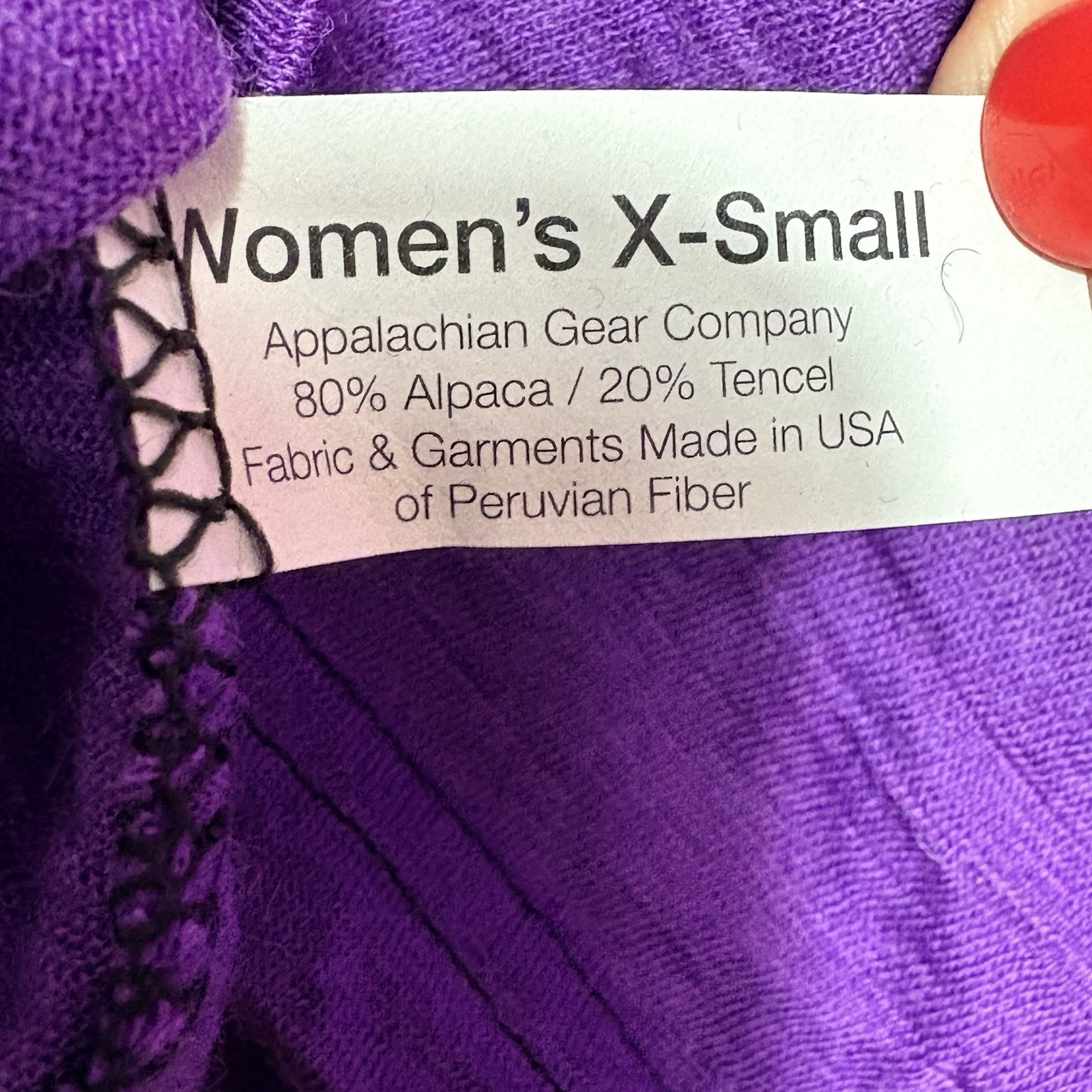 Appalachian Gear Co Alpaca Tencel Hoodie Women's Xs Purple Usa Peruvian Alpaca — image 5 of 8